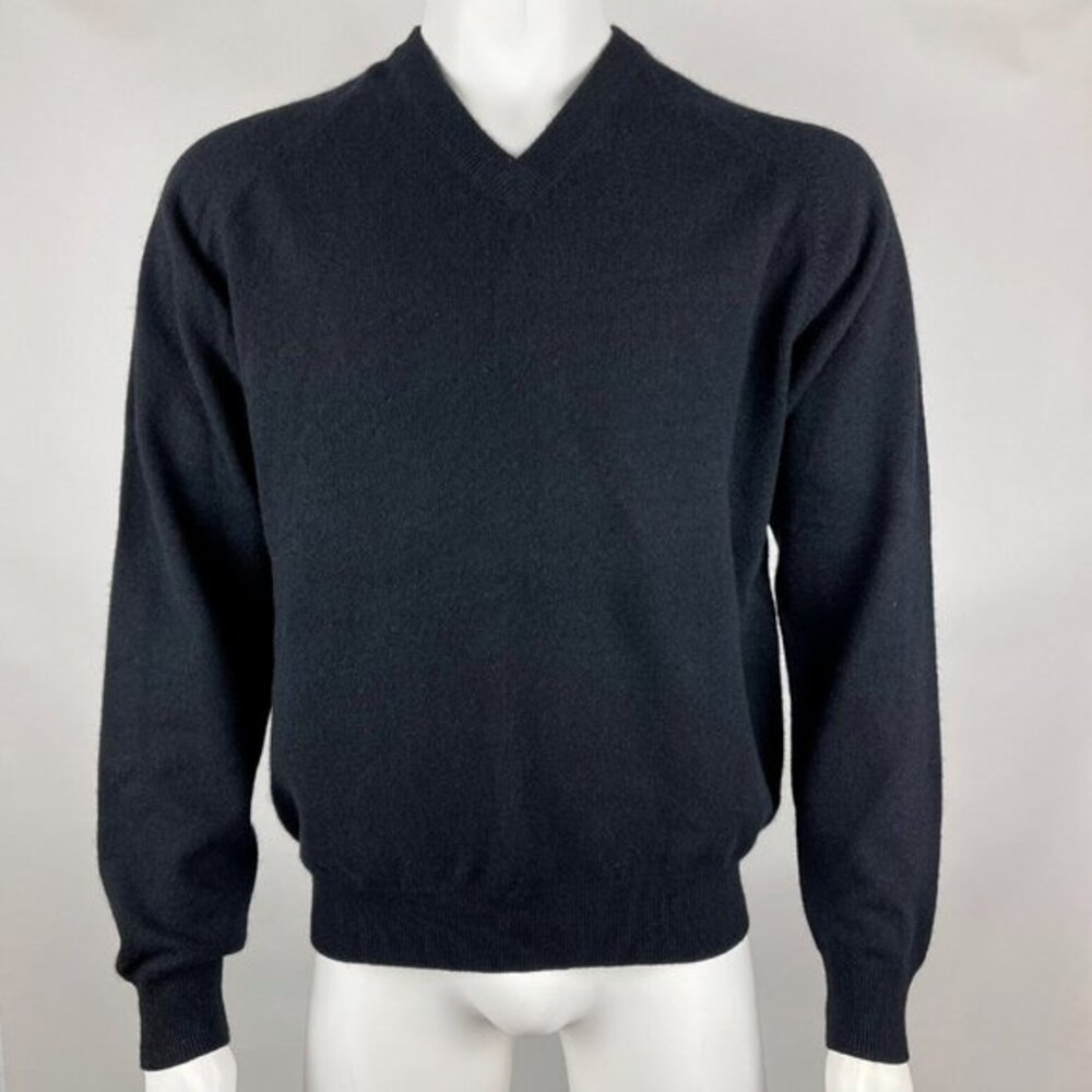 Raffi Garrett Cashmere Sweater V-neck Long Sleeve‎ Pullover Black Mens M 50 EUC